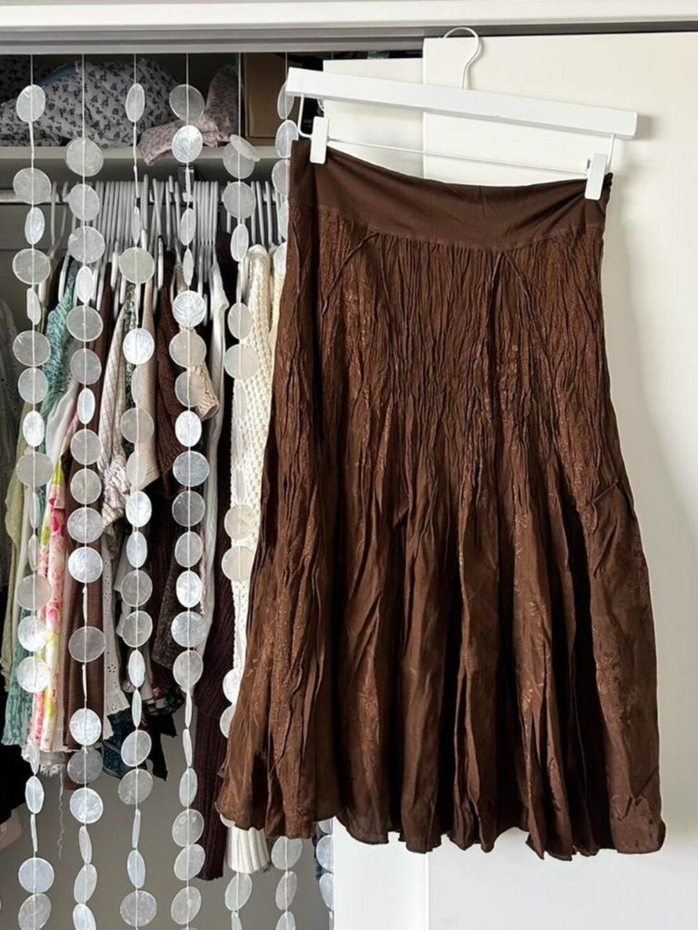 Coldwater Creek brown midi skirt with floral embroidery. Size: M